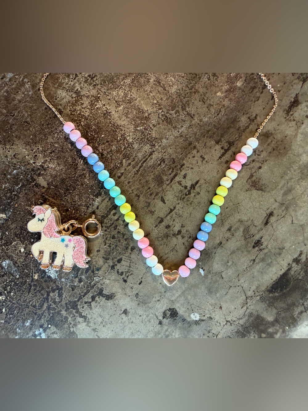 Kids Rainbow Beaded Necklace with Unicorn Charm